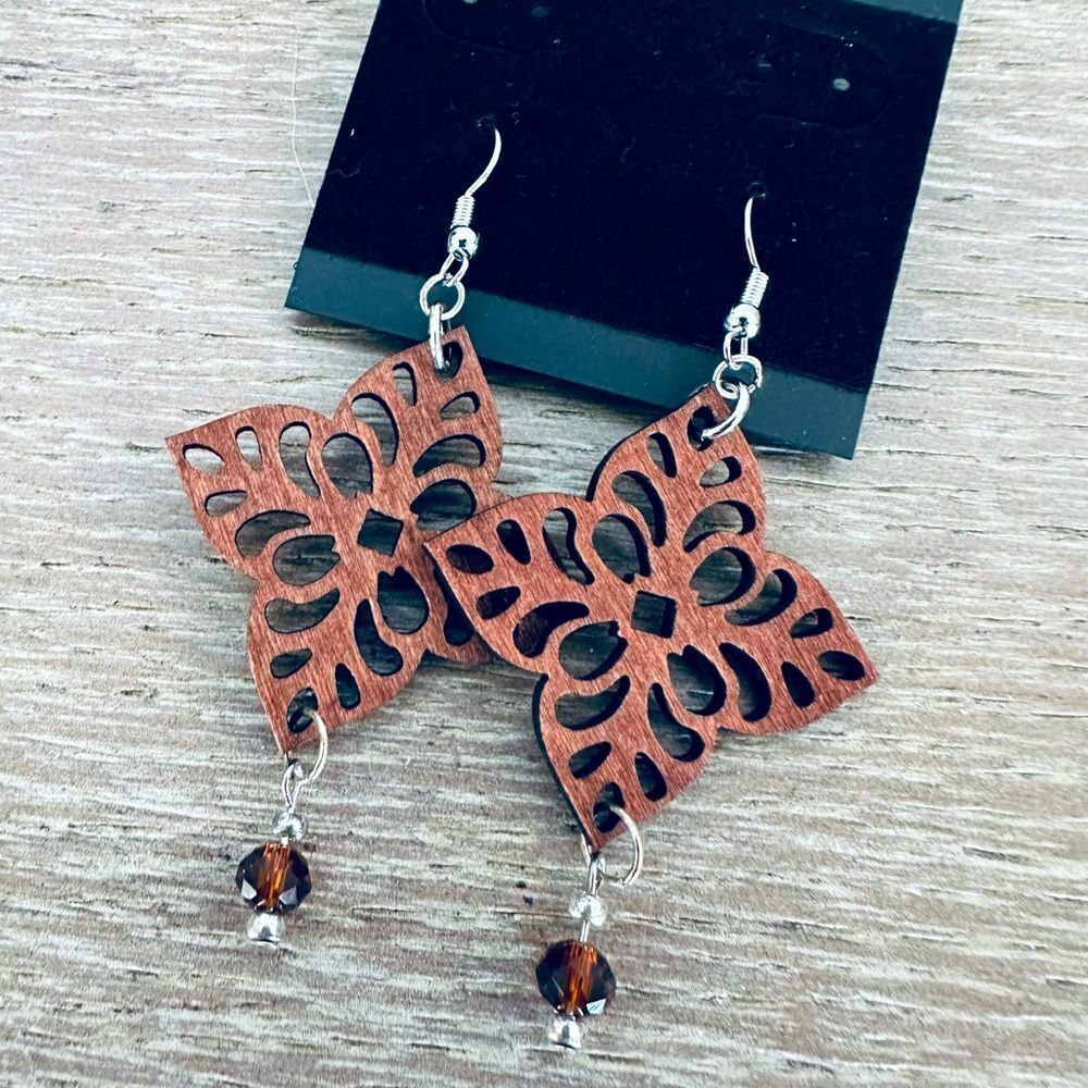 Boho Wood Carved Lightweight Medallion Earrings